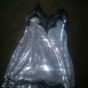 Silver Sequin Lace Trim Bodycon Dress